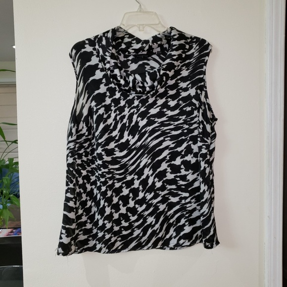 Investments Tops - Investments black/white cowl neck sleeveless top